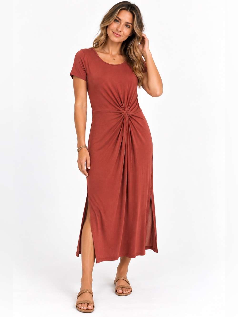 Maurices Women’s Rust Twist Front Maxi Dress Size Medium Side Slits